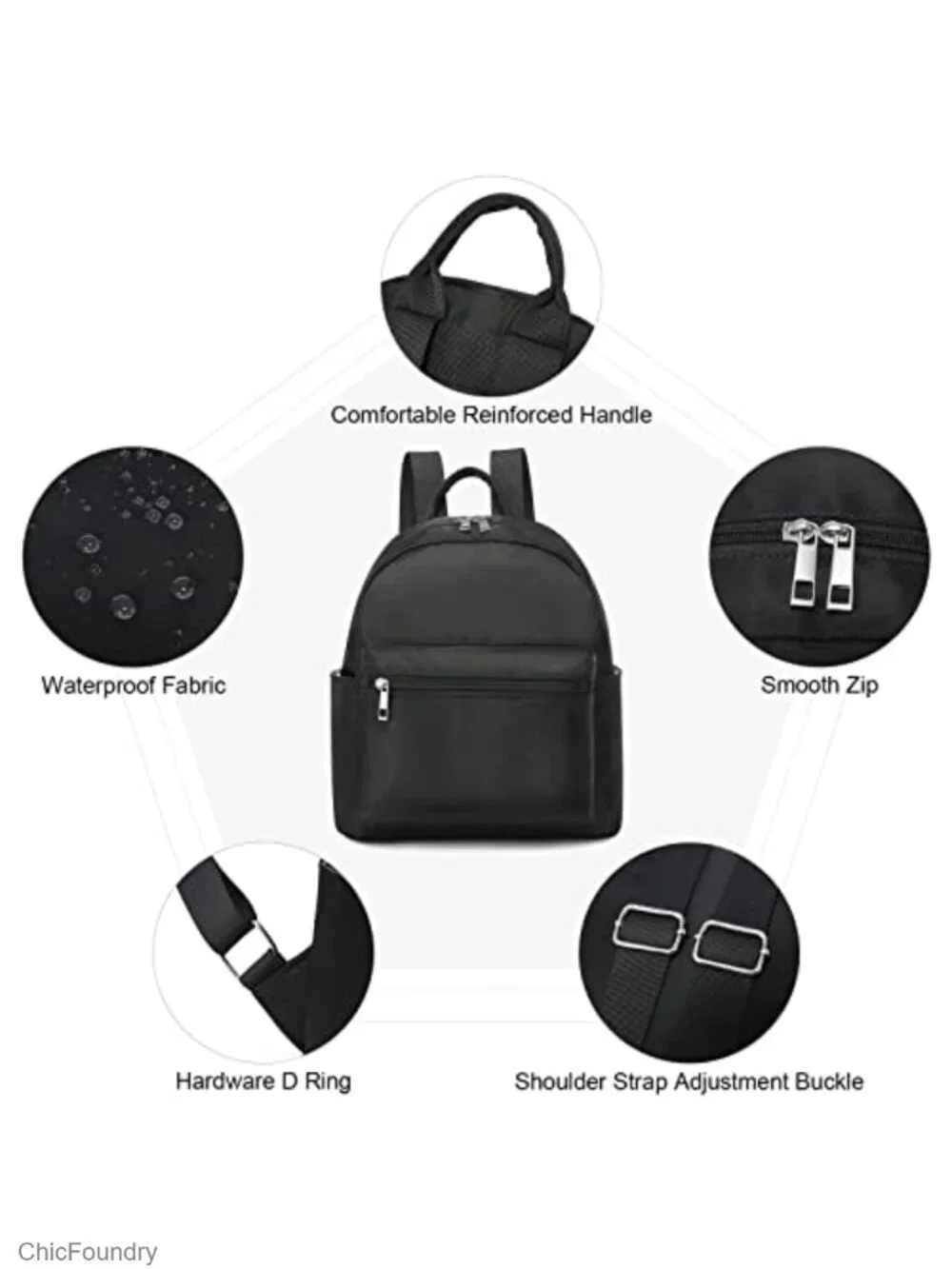 Waterproof Nylon Mini Backpack for Women Lightweight Travel Daypack